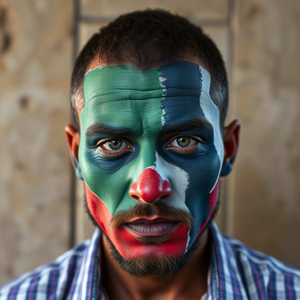 a guy with a painted face, a realism photo
