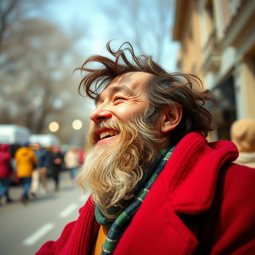 The Dostoevsky-like figure experiencing life fully, smiling and engaging with others.