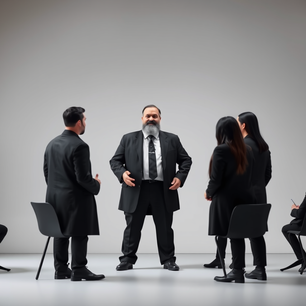 The Iskander-like figure confidently leading a discussion with a group.