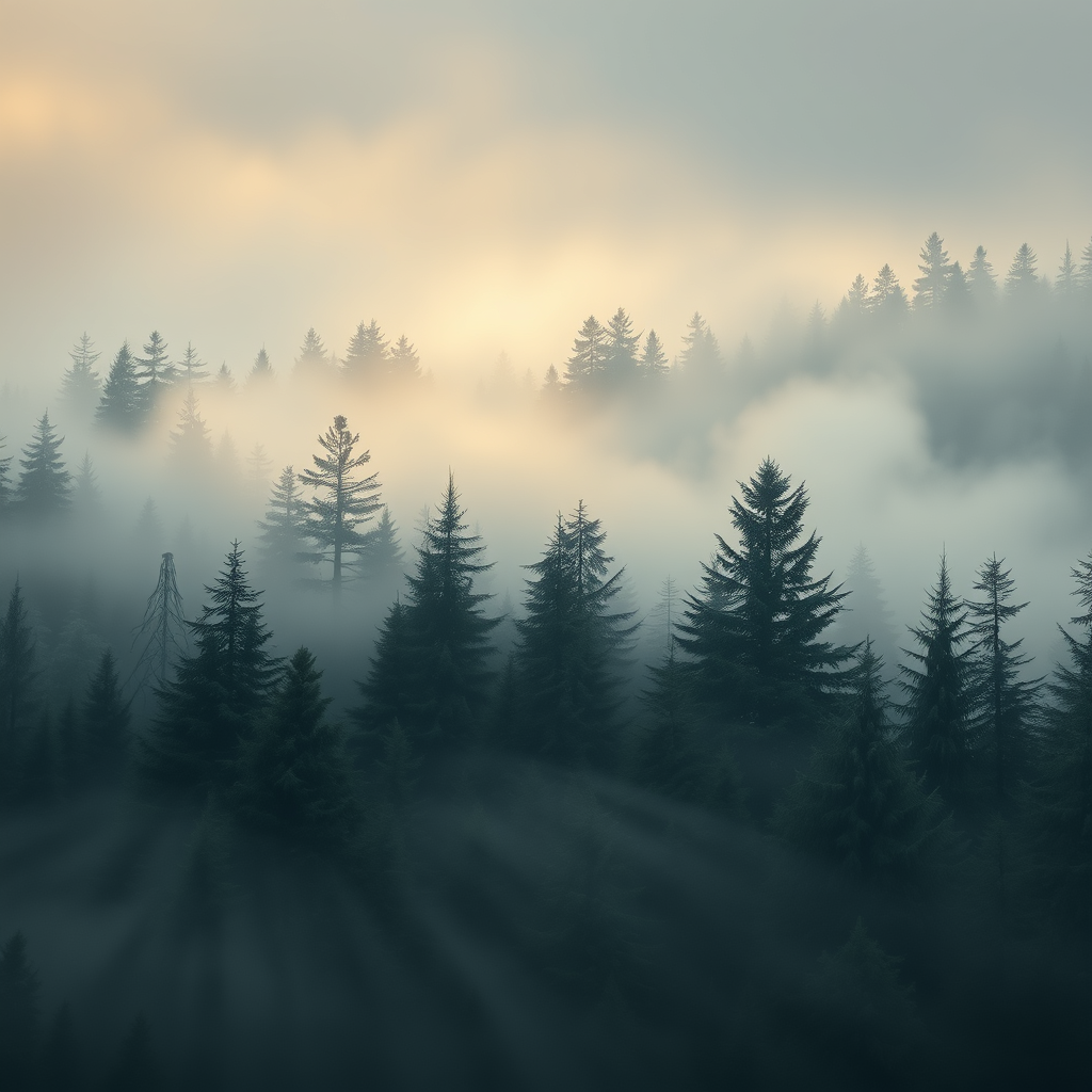 Misty forest landscape, dense evergreen trees shrouded in fog, early morning setting with soft
morning light, wide-angle shot capturing the depth of the forest, atmospheric lighting with an
ethereal mood enhancing the mystery, subtle wildlife glimpsed in the background to suggest life
within the mist, misty forest landscape Misty forest landscape, dense evergreen trees shrouded in fog, early morning setting with soft
morning light, wide-angle shot capturing the depth of the forest, atmospheric lighting with an
ethereal mood enhancing the mystery, subtle wildlife glimpsed in the background to suggest life
within the mist, misty forest landscape