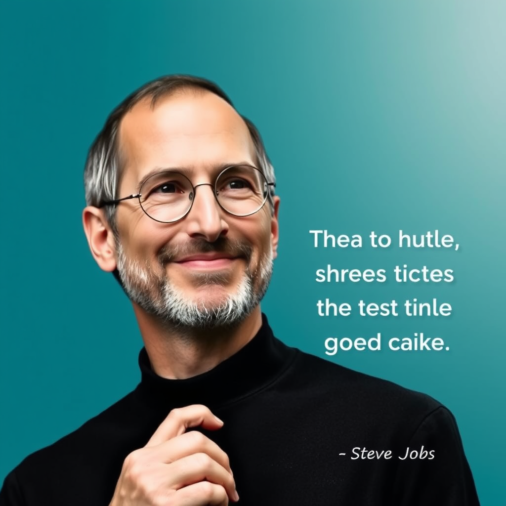 Background with an image of a man who looks like Steve Jobs and the text of his quote.