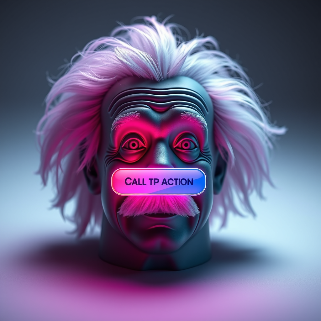 A call-to-action button appearing on the screen near the Einstein-like figure.