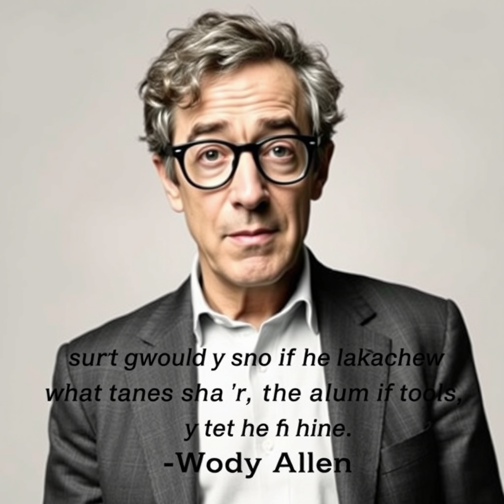 Background with an image of a man who looks like Woody Allen and the text of his quote.