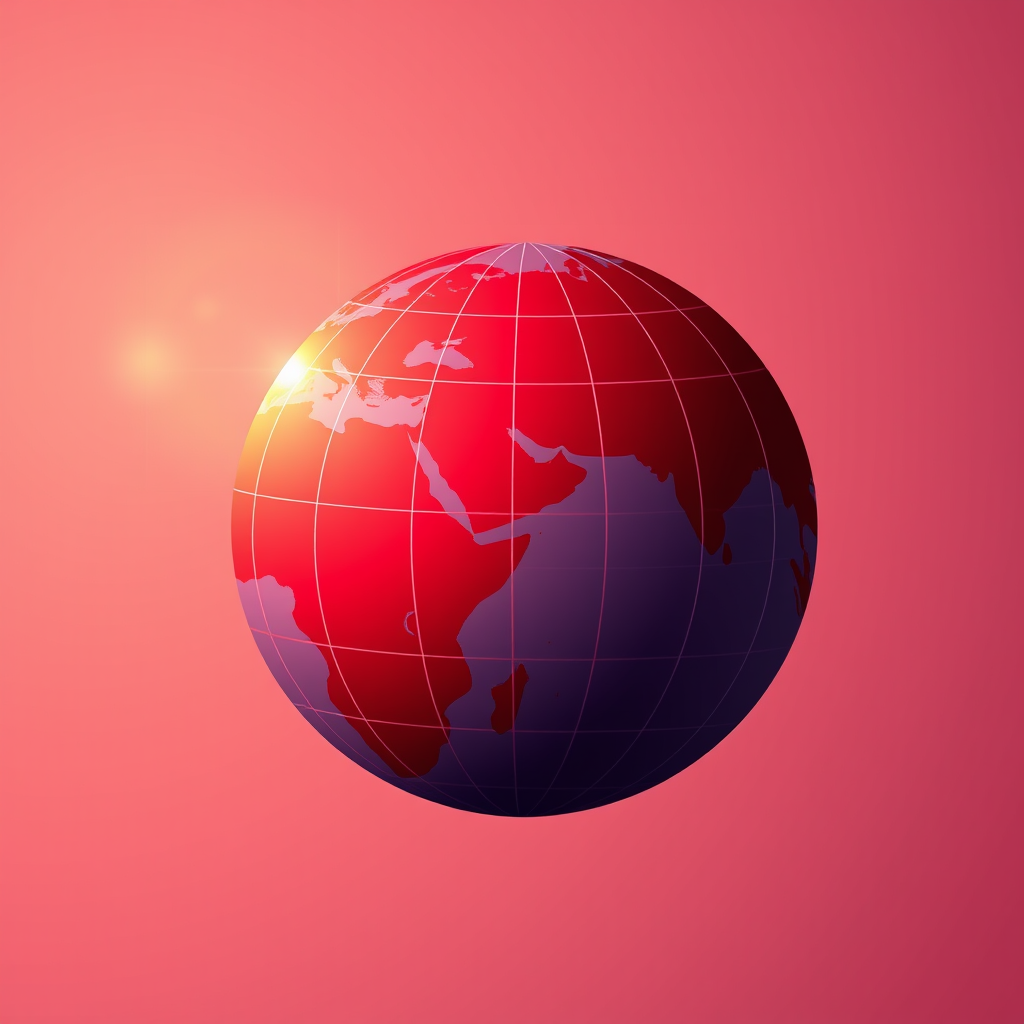 Create a favicon to promote your website: a globe (find the favicon size online) depicted with small lines, a bright red background. No background.