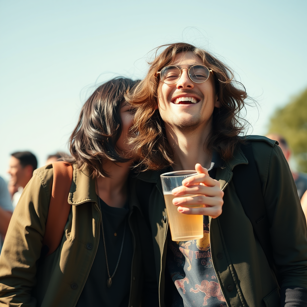 The Lennon-like figure enjoying spontaneous activities with friends.