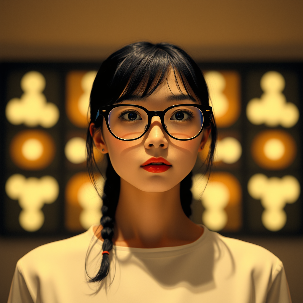 The girl with glasses is beautiful,
