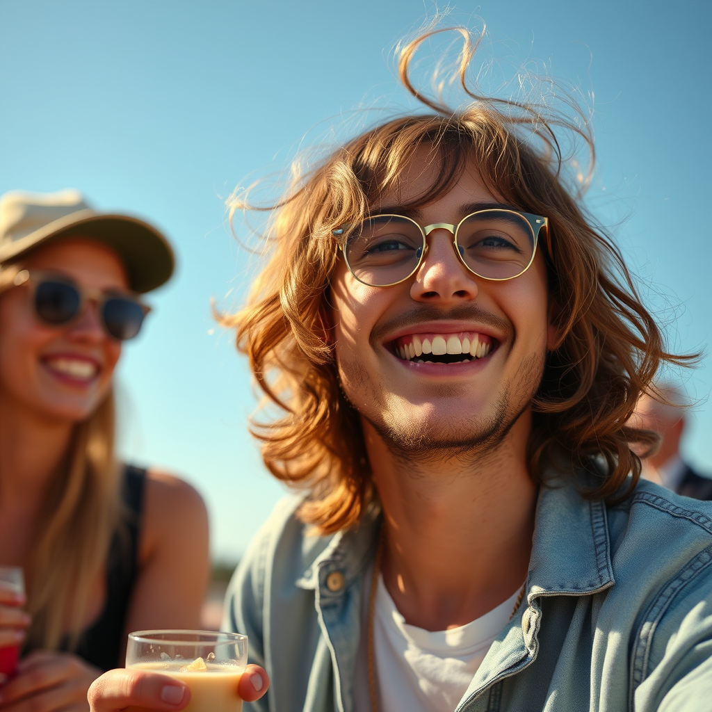 The Lennon-like figure enjoying spontaneous activities with friends.