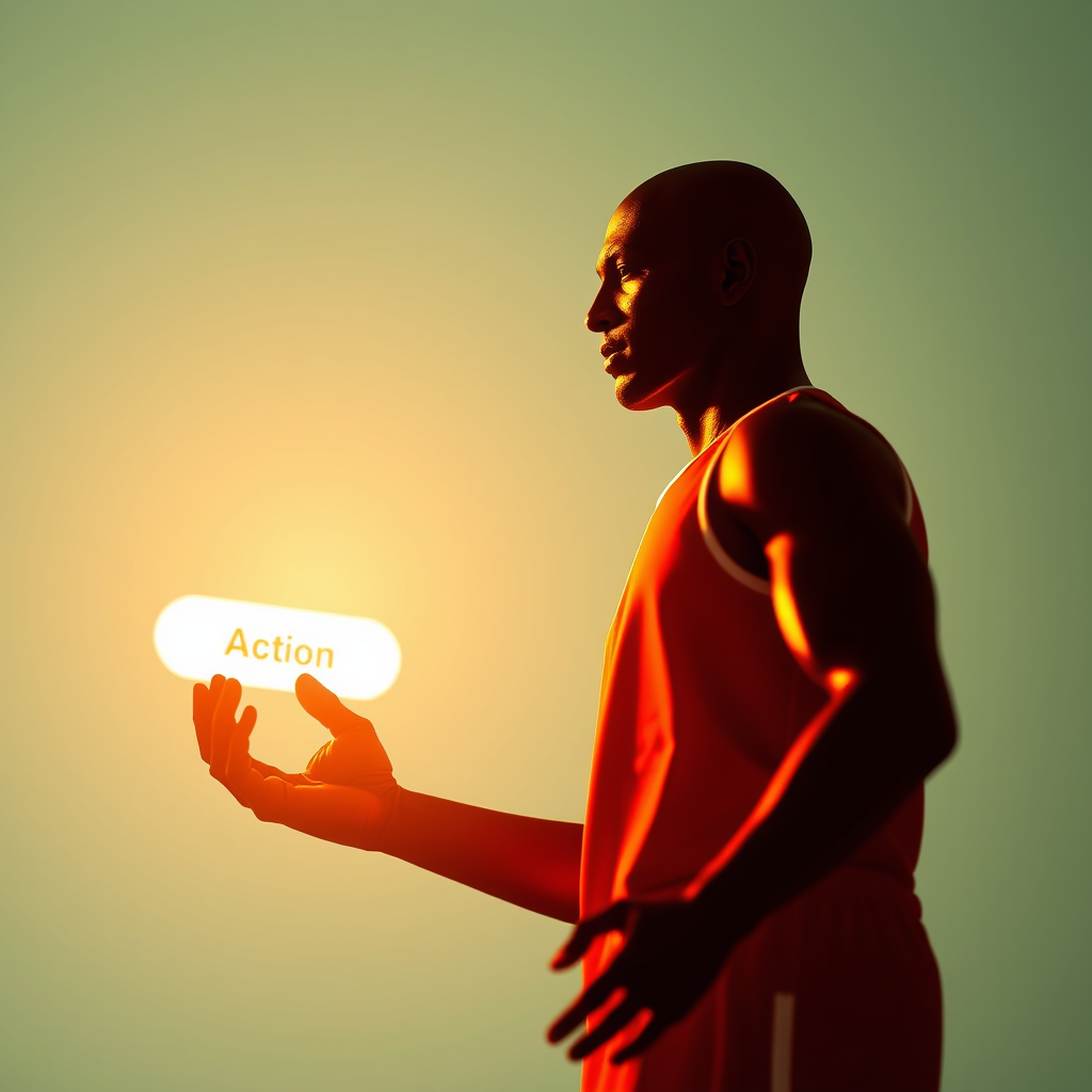 A call-to-action button appearing on the screen near the Jordan-like figure.