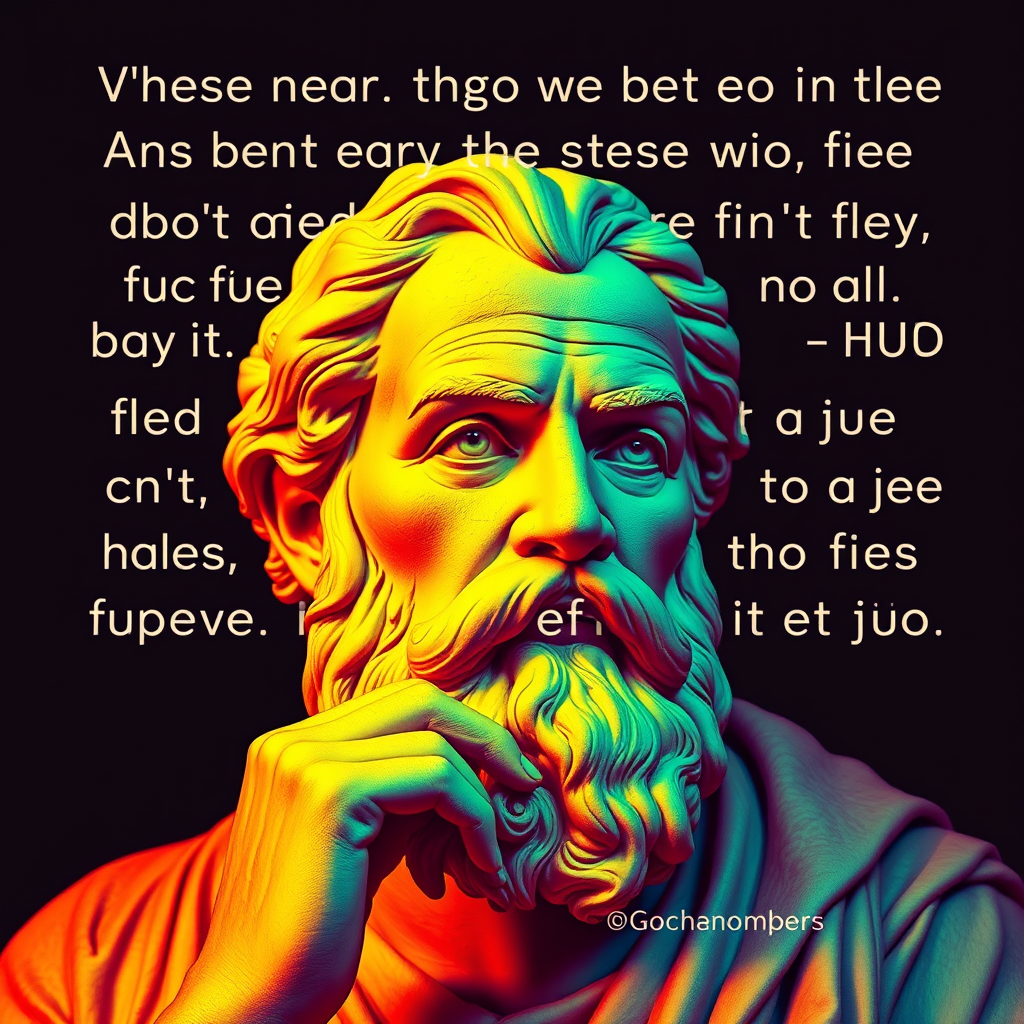 Text overlay of the quote with an image of a thoughtful Socrates-like figure.