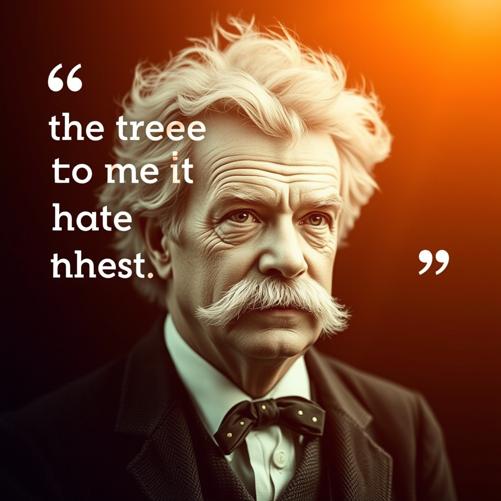 Text overlay of the quote with an image of a thoughtful Twain-like figure.