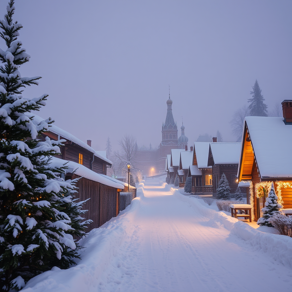 white christmas in russian village