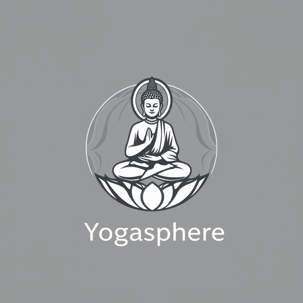 Design a logo for a fitness and yoga studio. Buddha in a sphere. Gray colors. Name: Yogasphere.