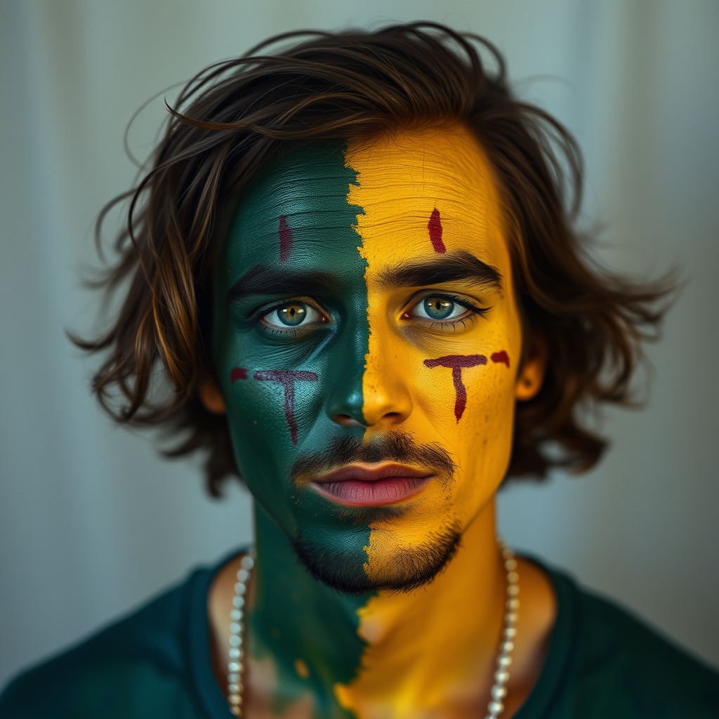 a guy with a painted face, a realism photo