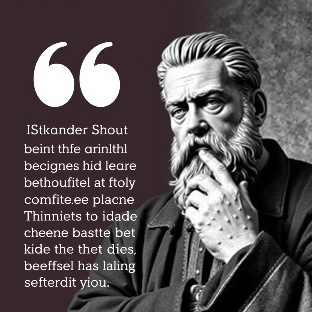 Text overlay of the quote with an image of a thoughtful Iskander-like figure.