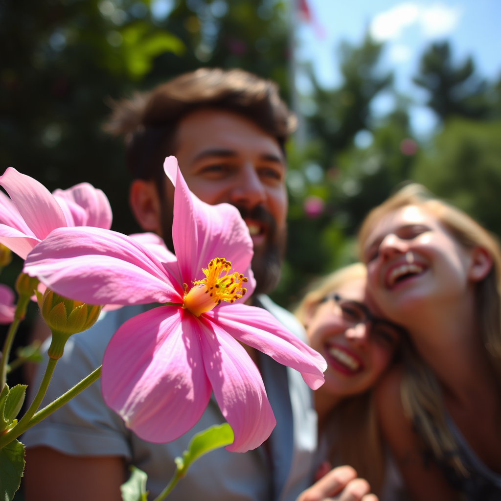 Close-ups of simple pleasures: a blooming flower, a sunny day, laughing friends, against a background with a man who looks like Fyodor Dostoevsky.