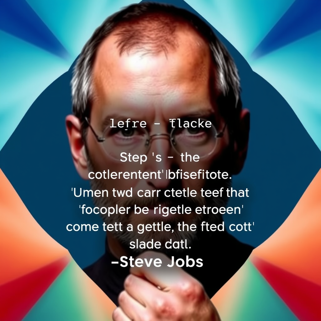Background with an image of a man who looks like Steve Jobs and the text of his quote.