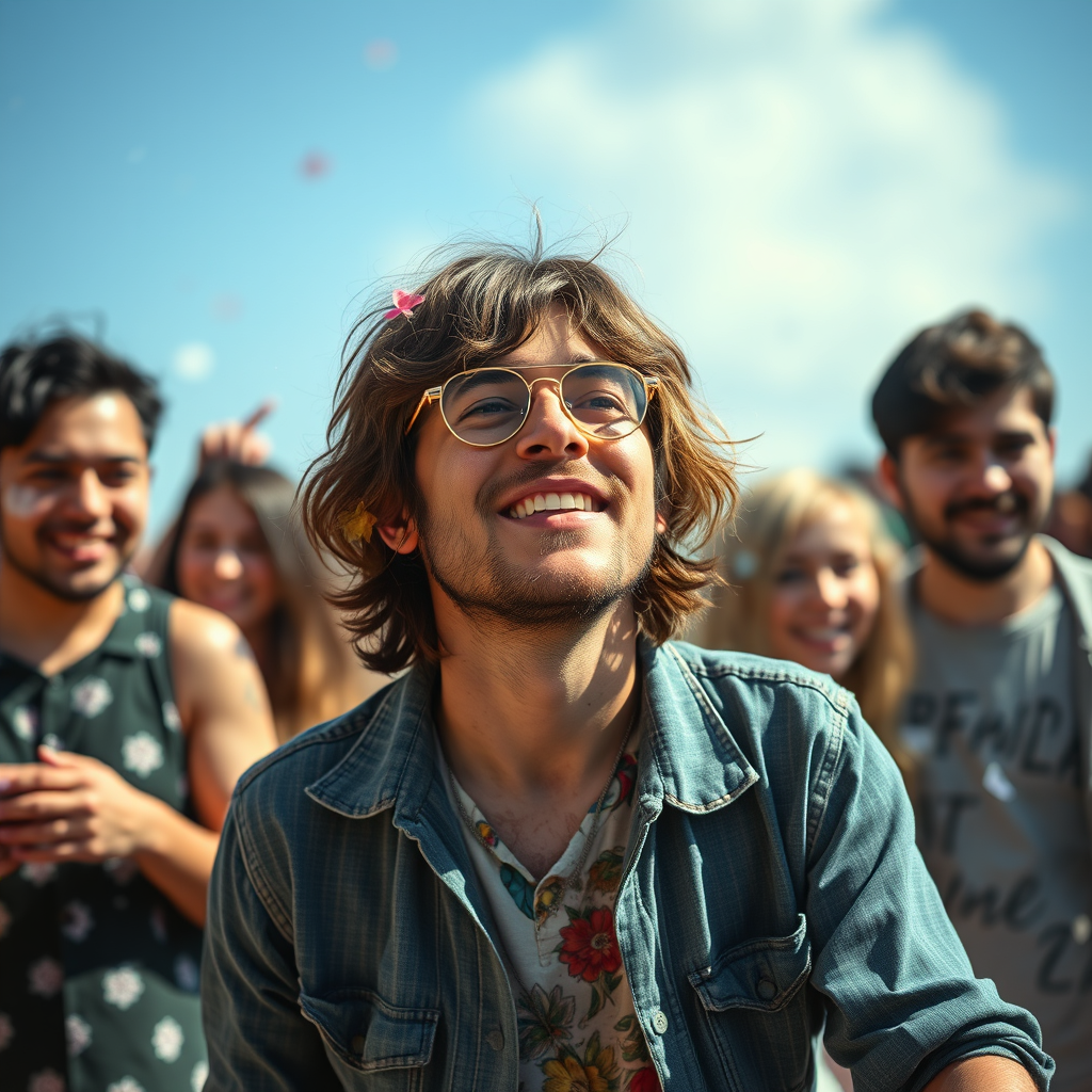 The Lennon-like figure enjoying spontaneous activities with friends.