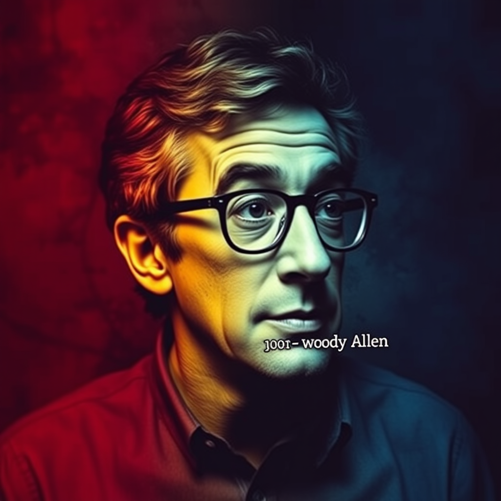 Background with an image of a man who looks like Woody Allen and the text of his quote.