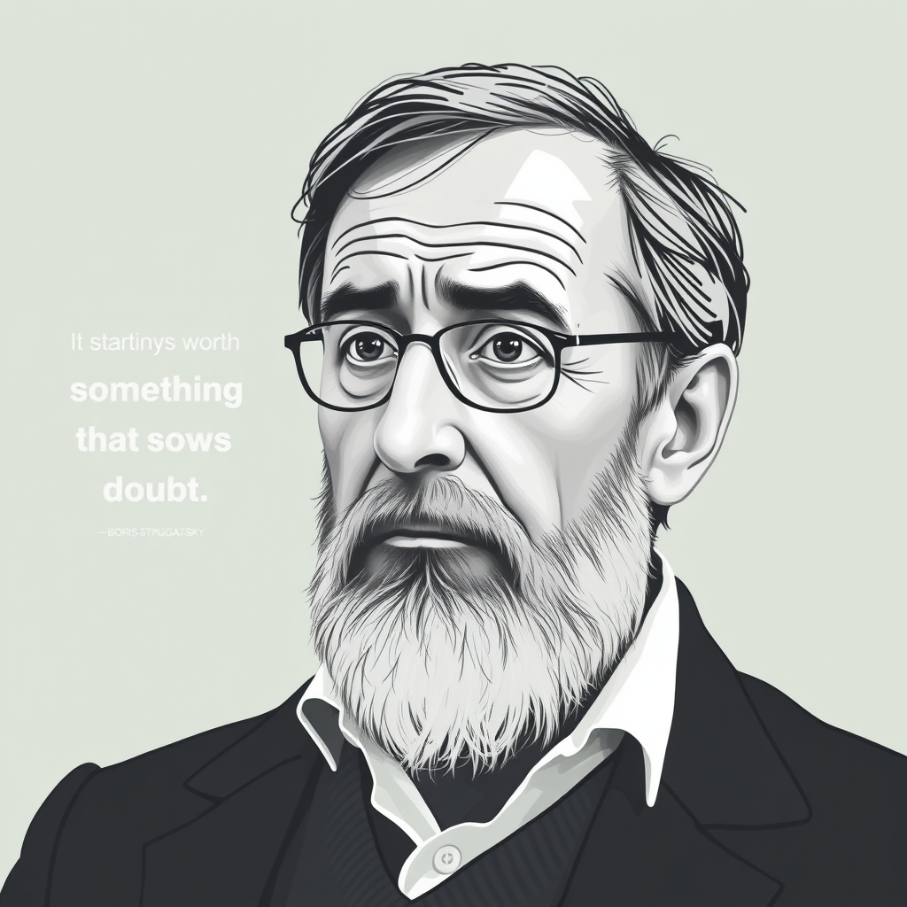 draw a background with an image of a man who looks like Boris Strugatsky and the text of his quote. It's always worth starting with something that sows doubt.