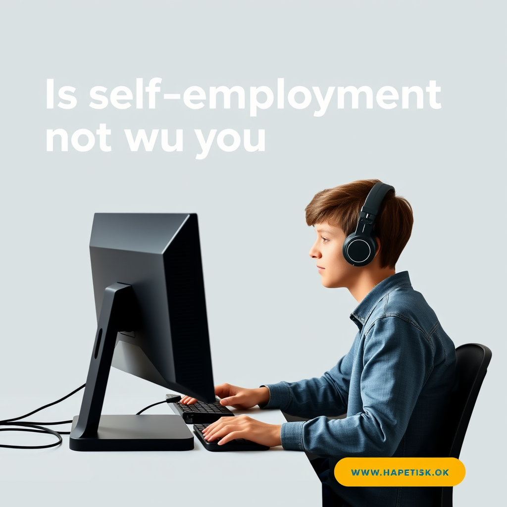 Create a banner for YAN advertising using the headline: "Is self-employment not for you?" Subheadline: "Earn income online right now!" The banner must have a title and subtitle in Russian and an image of a student at a computer.