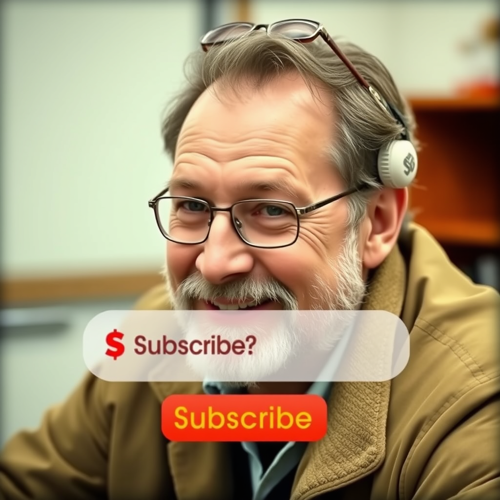 The Subscribe button is on the screen next to a man who looks like Boris Strugatsky.
