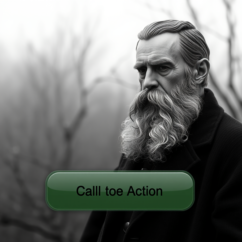 A call-to-action button appearing on the screen near the Dostoevsky-like figure.