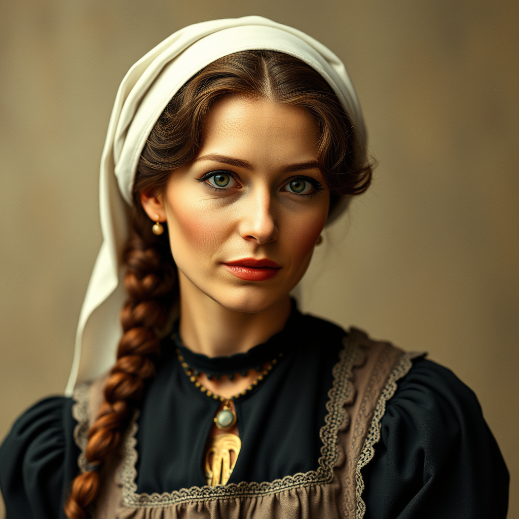 A woman who looks like Florence Nightingale acts and achieves her goals.