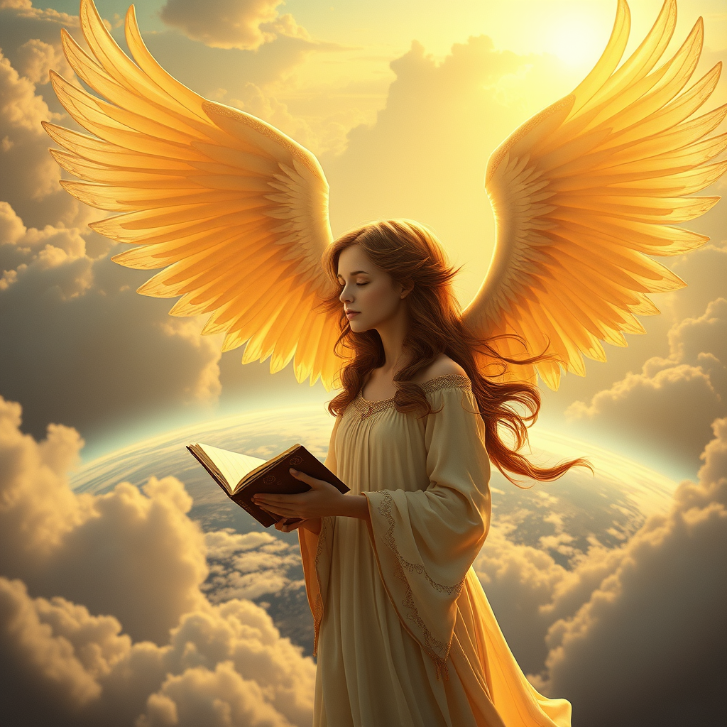 The young poetess imagines how her winged creative soul soars upward and hovers over the entire Earth, gathering her thoughts together and composing new poems.