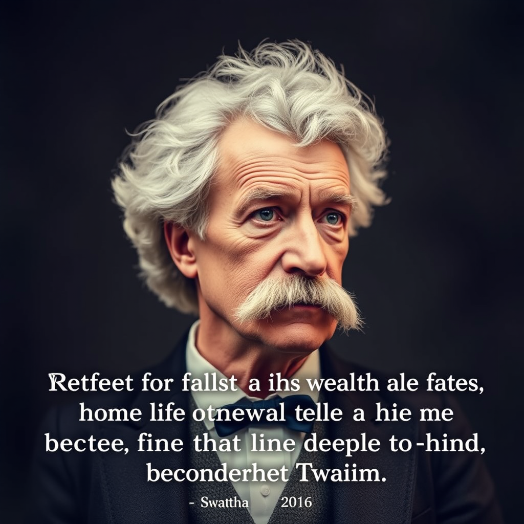 Text overlay of the quote with an image of a thoughtful Twain-like figure.