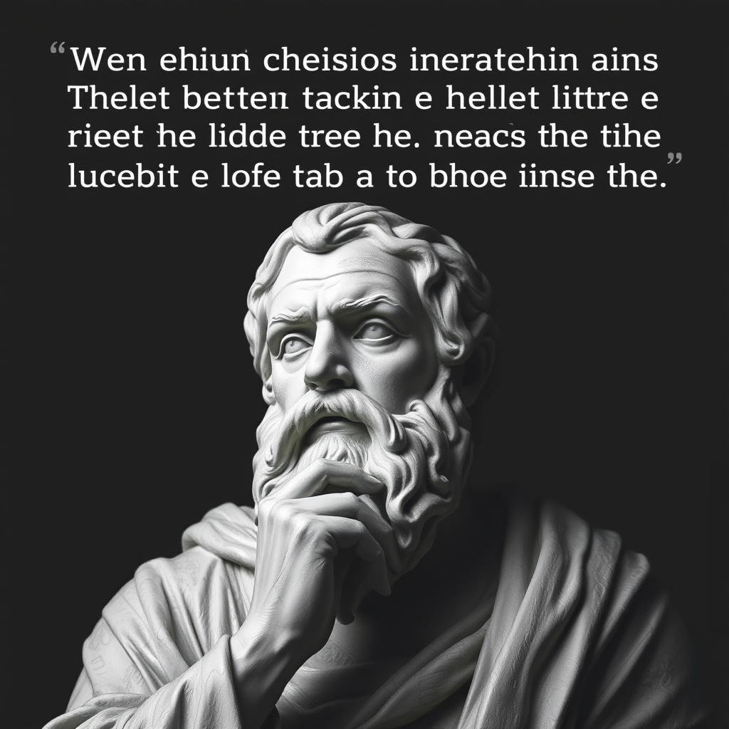 Text overlay of the quote with an image of a thoughtful Socrates-like figure.