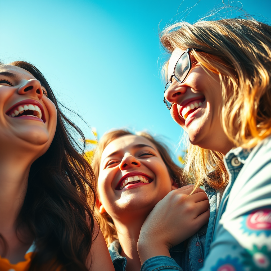 Close-ups of simple pleasures: laughter, a warm hug, a beautiful day.