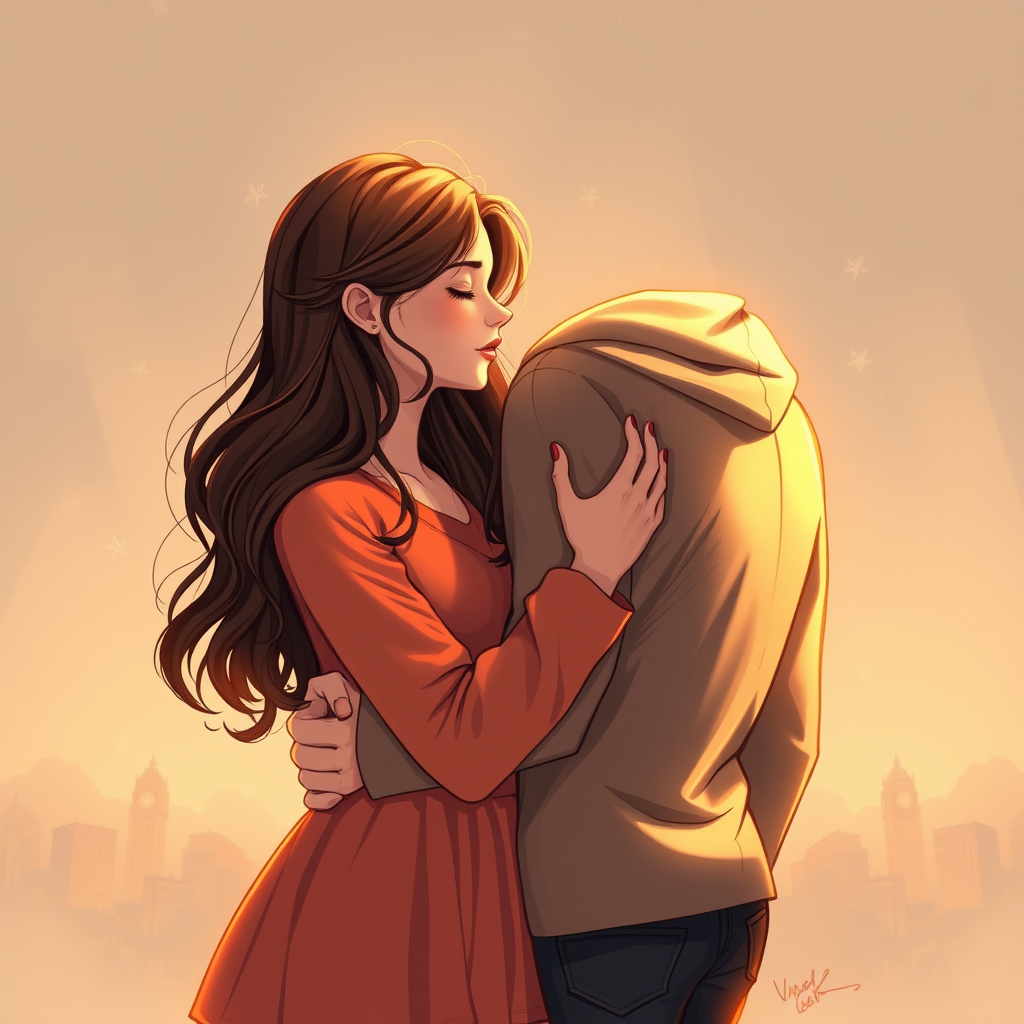 Drawing: A girl tries to break up with her boyfriend and embraces everything in a poetic way