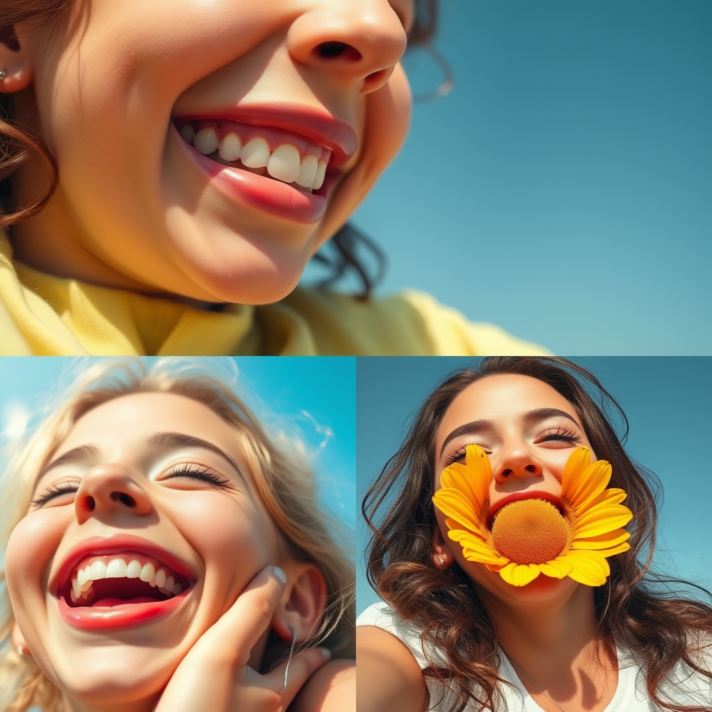 Close-ups of simple pleasures: laughter, a warm hug, a beautiful day.