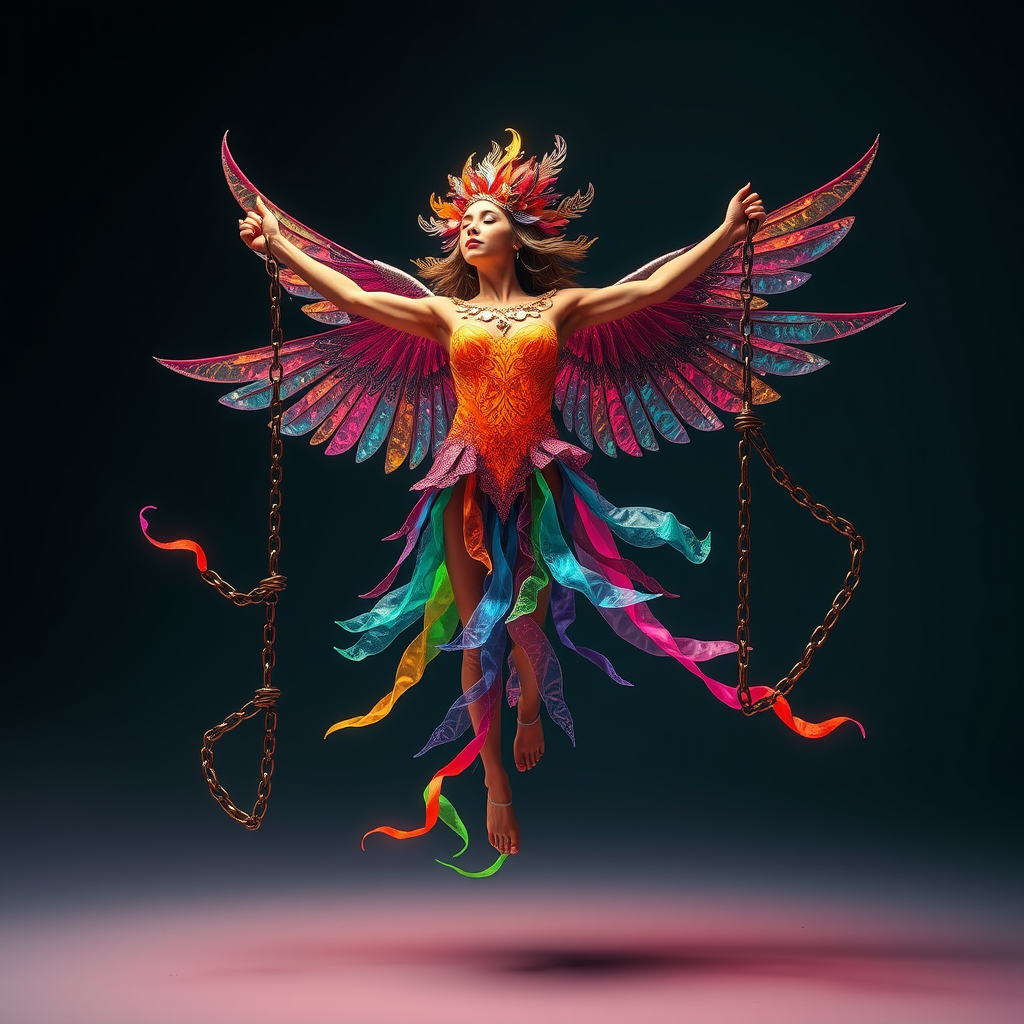 The Nightingale-like figure breaking chains to symbolize freedom.