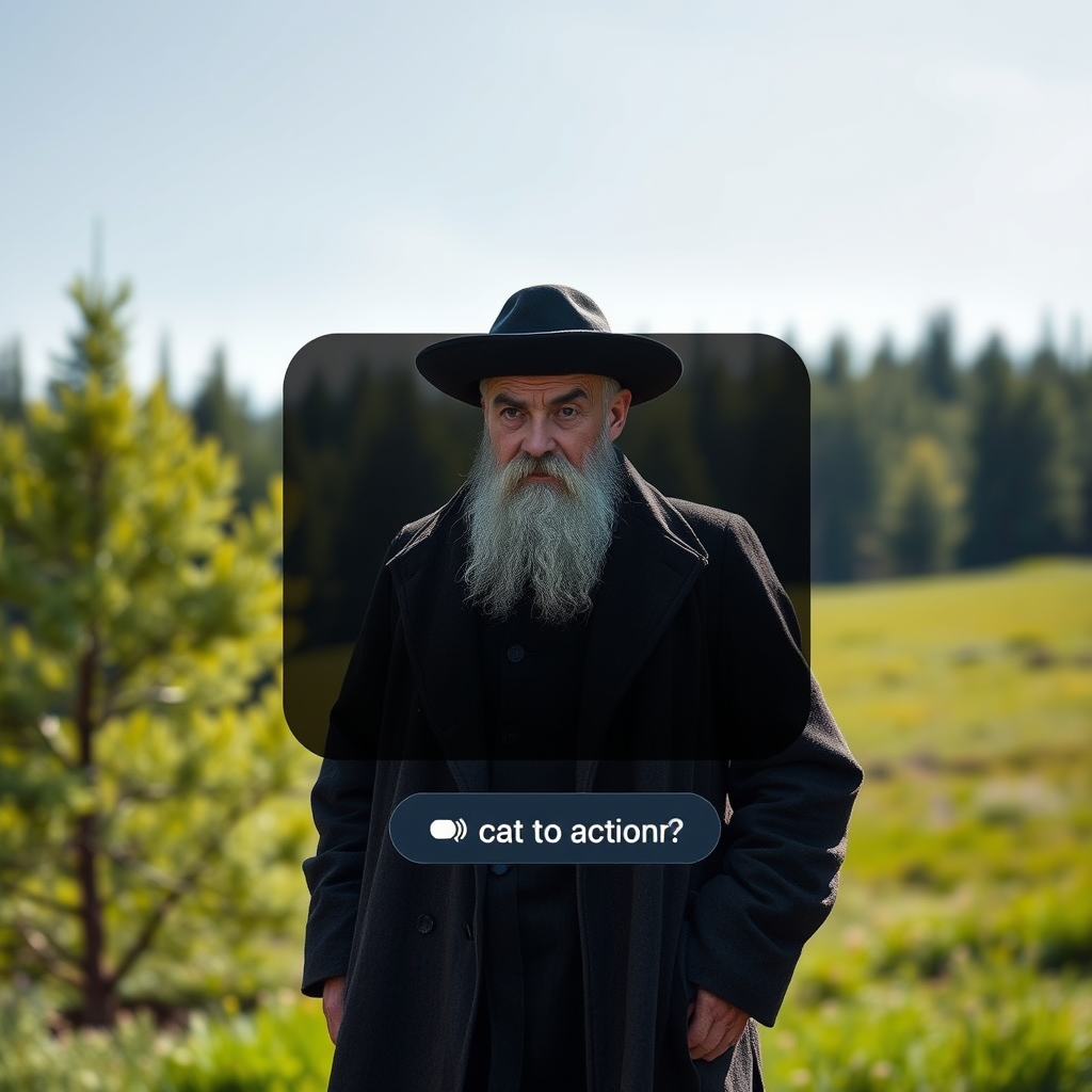 A call-to-action button appearing on the screen near the Dostoevsky-like figure.