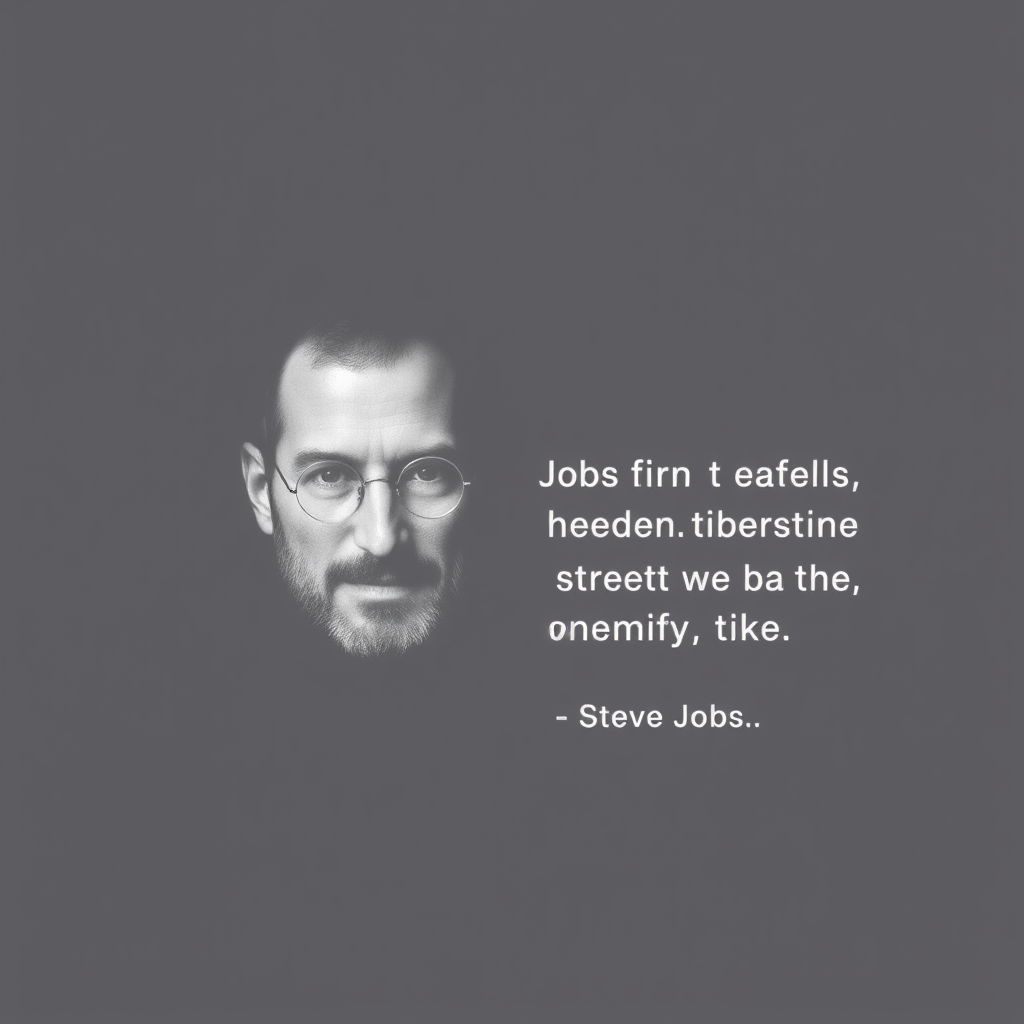 Background with an image of a man who looks like Steve Jobs and the text of his quote.