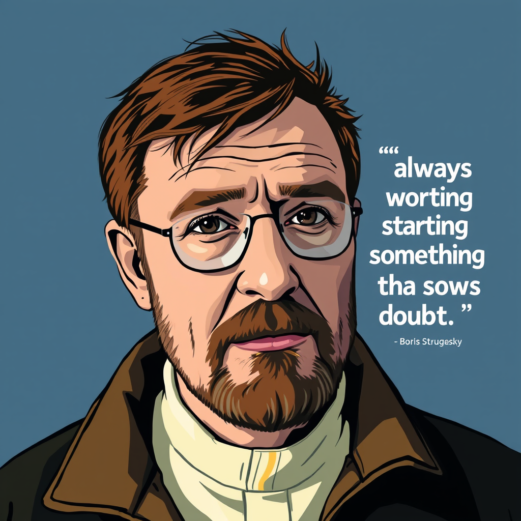 draw a background with an image of a man who looks like Boris Strugatsky and the text of his quote. It's always worth starting with something that sows doubt.