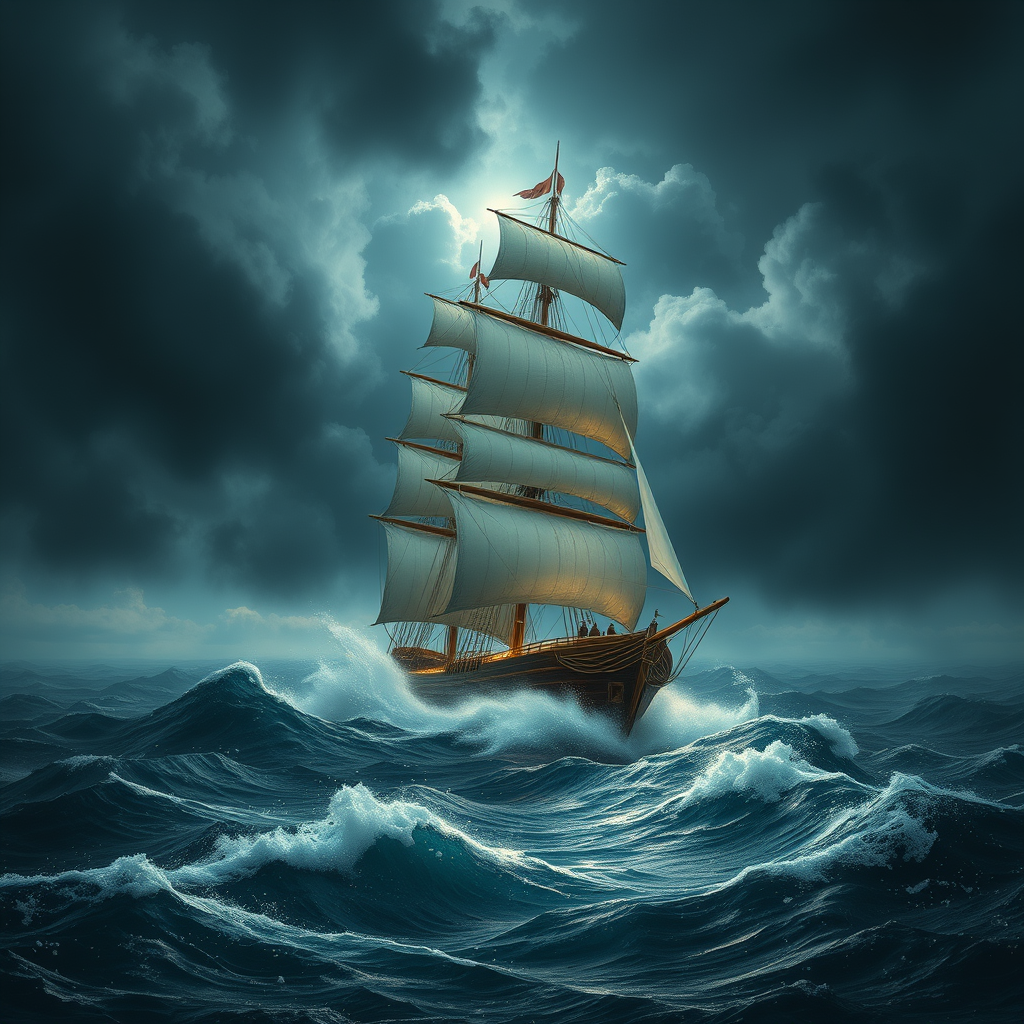 A ship in a stormy sea