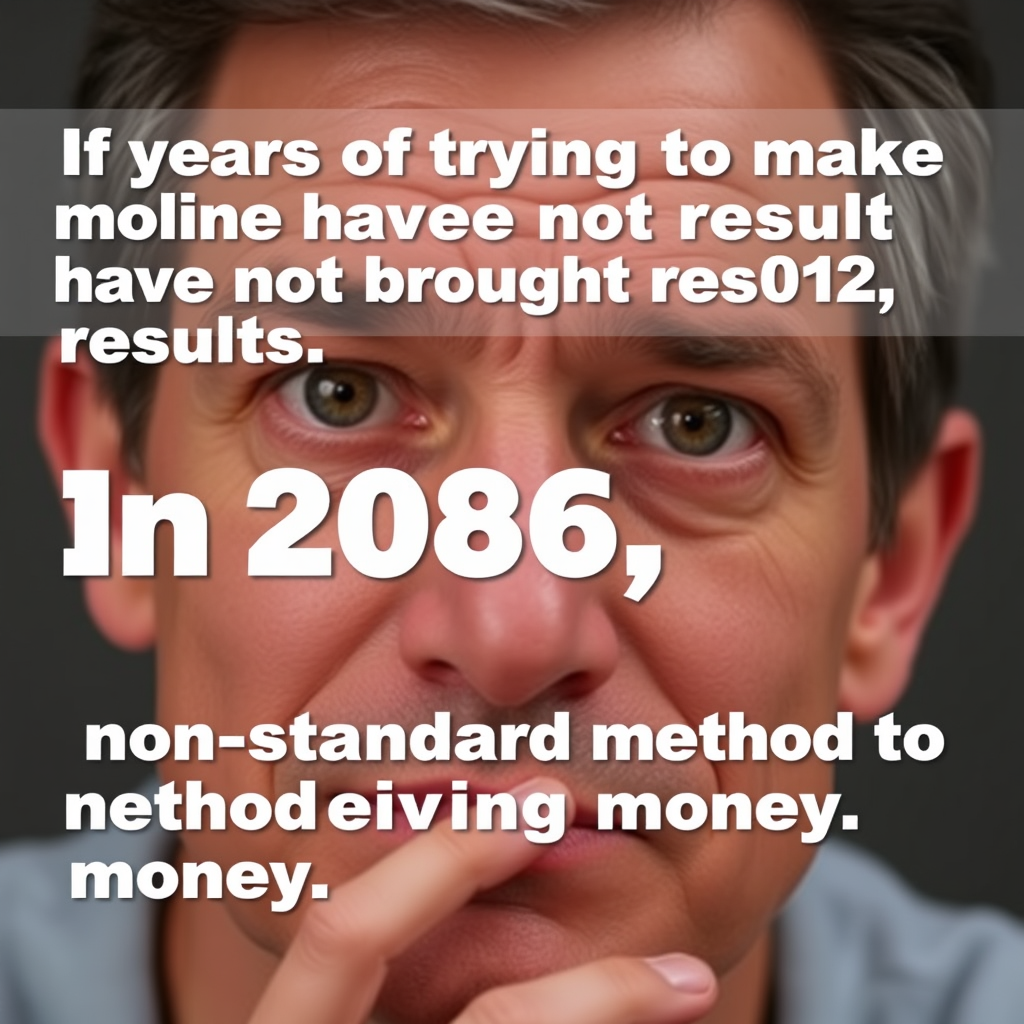create a picture with the face of a thoughtful person, based on the headline - "If years of trying to make money online have not brought results, in 2026, introduce a non—standard method of receiving money."