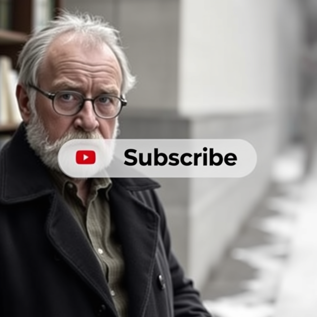 The Subscribe button is on the screen next to a man who looks like Boris Strugatsky.