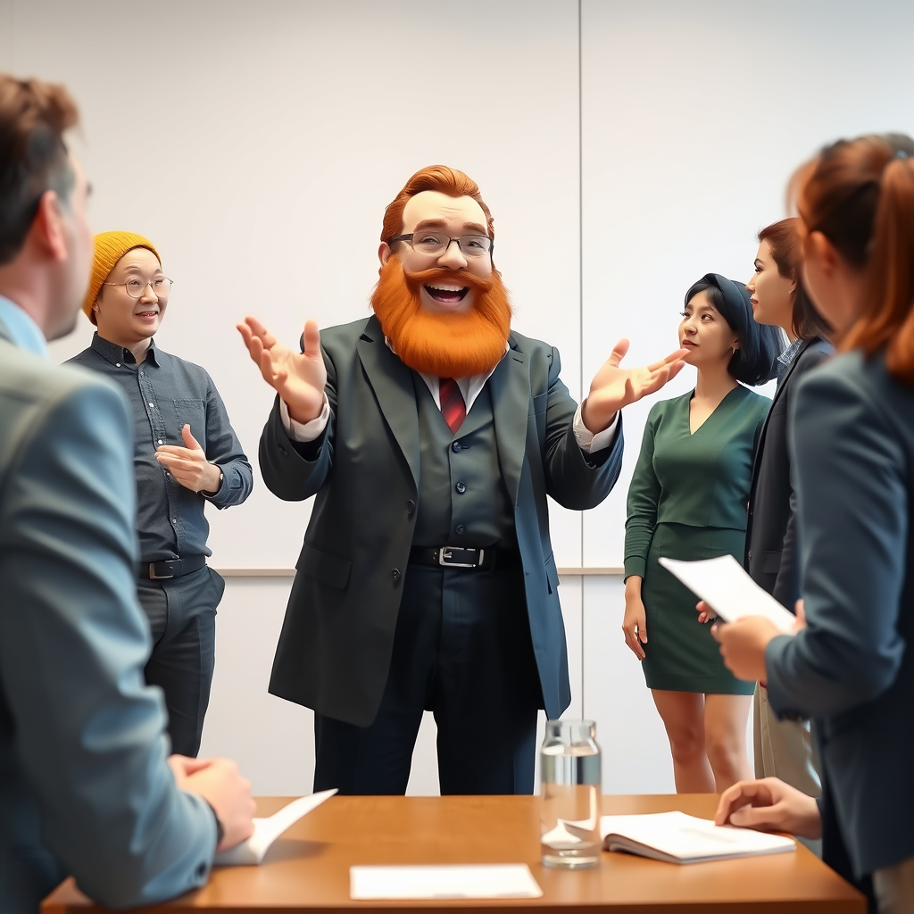 The Iskander-like figure confidently leading a discussion with a group.