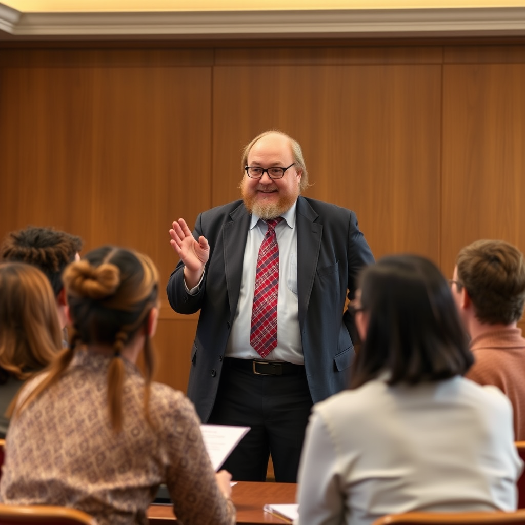The Iskander-like figure confidently leading a discussion with a group.