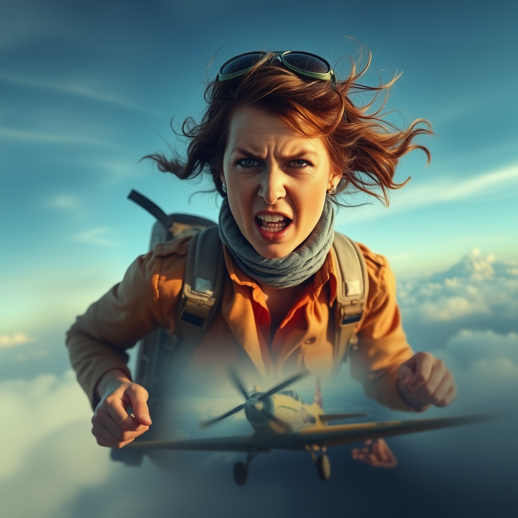 A montage of the Earhart-like figure overcoming obstacles during a flight.