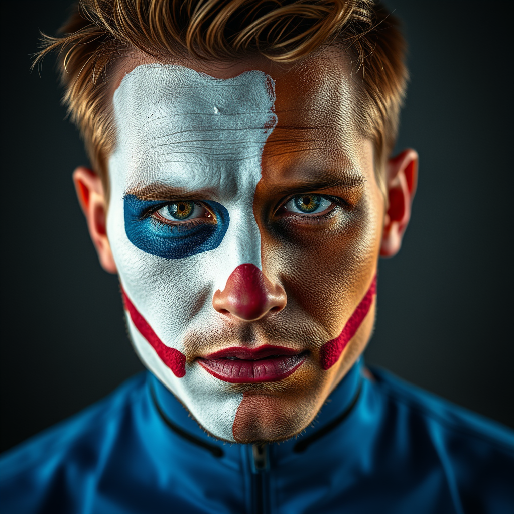 a guy with a painted face, a realism photo