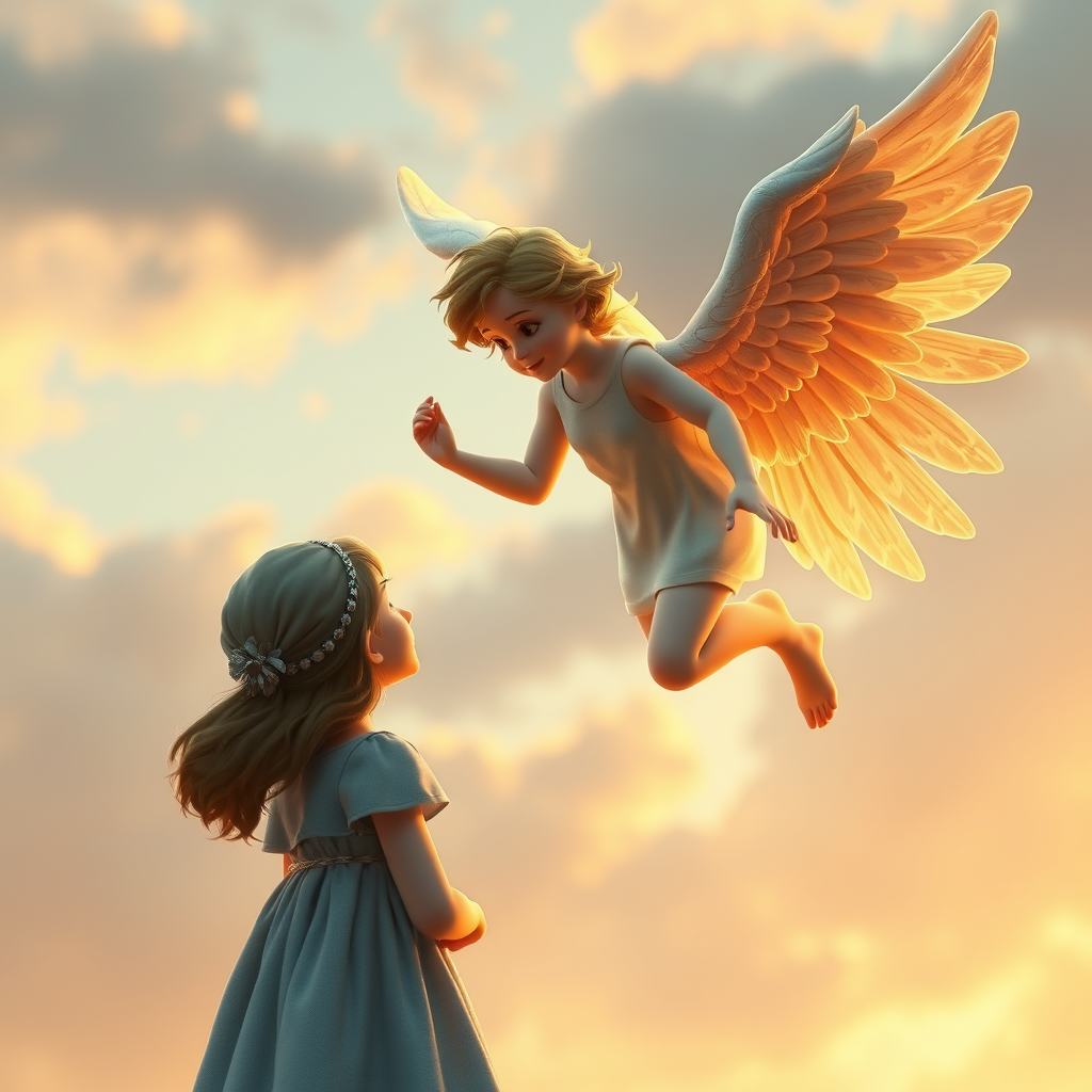 A Guardian Angel flew to the girl and explained to her how and why he protects her.