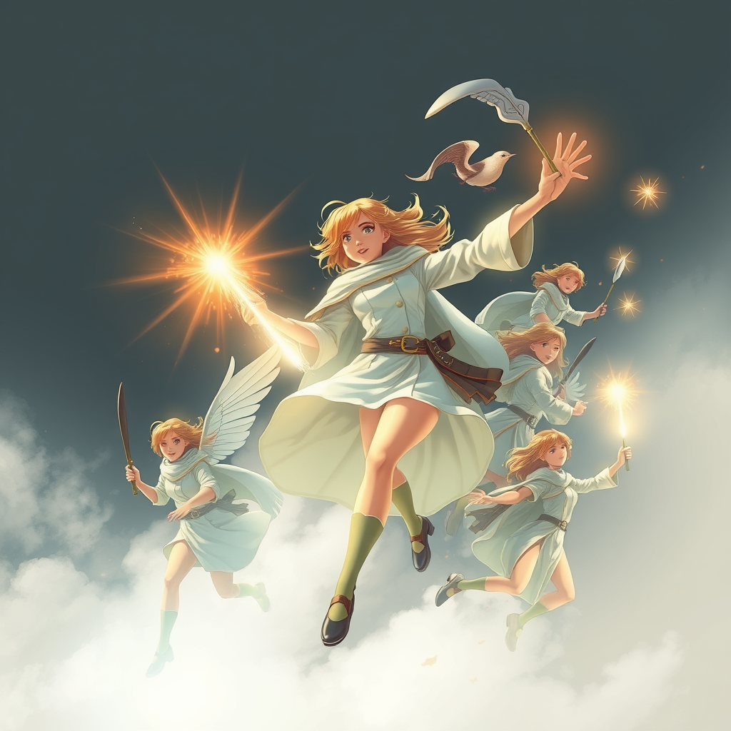 A montage of the Nightingale-like figure taking action and achieving goals.