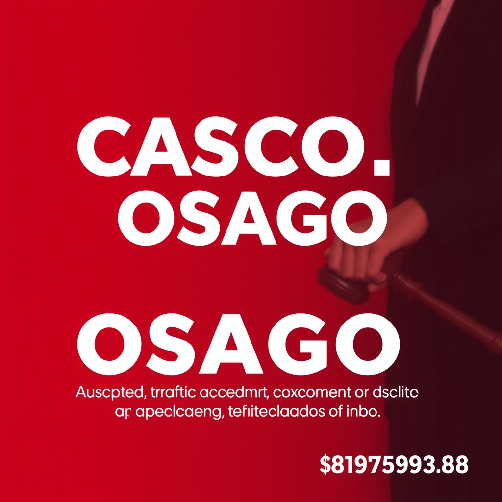 Create an advertisement for legal services related to CASCO, OSAGO, and compensation for damage caused by traffic accidents on a red background in Russian