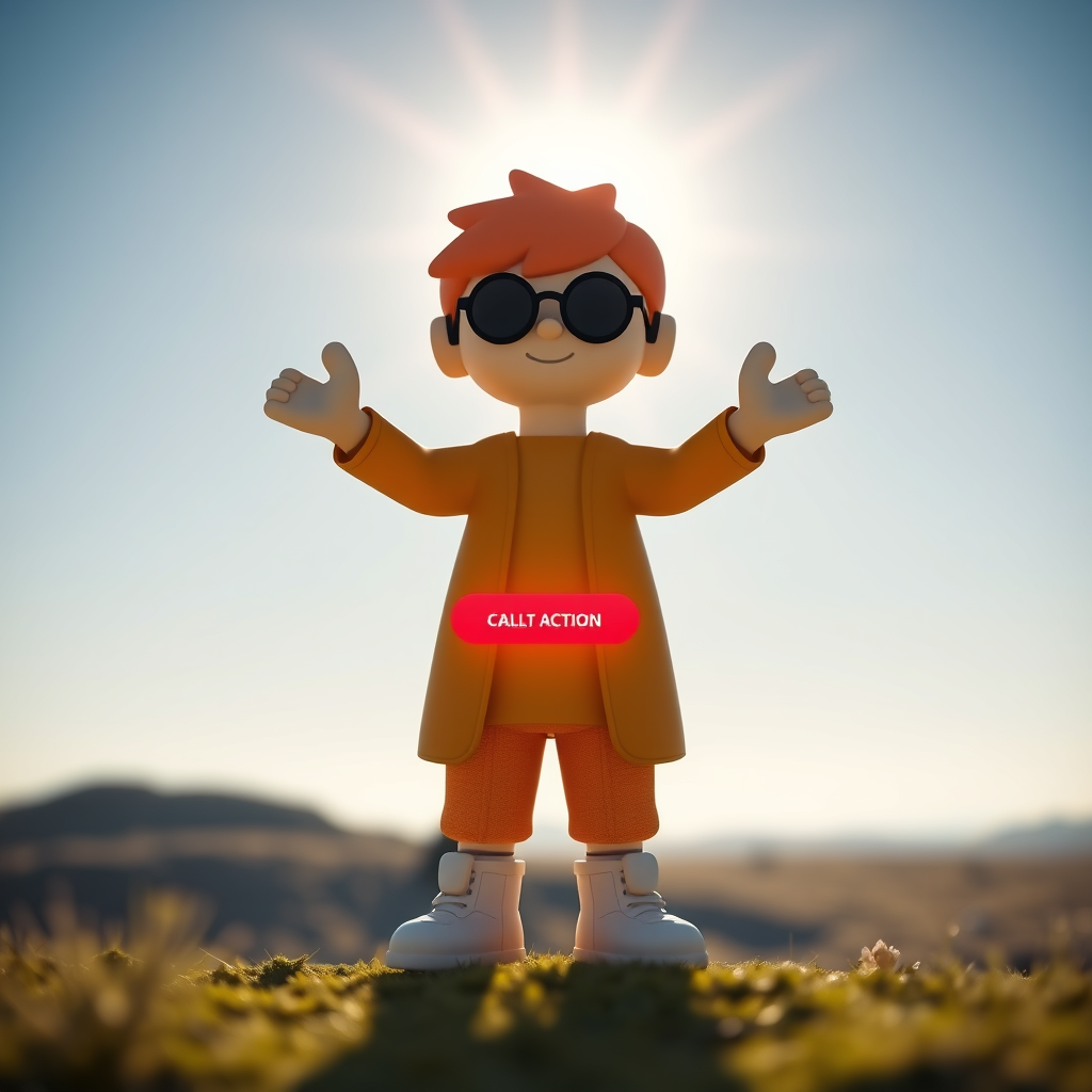 A call-to-action button appearing on the screen near the Lennon-like figure