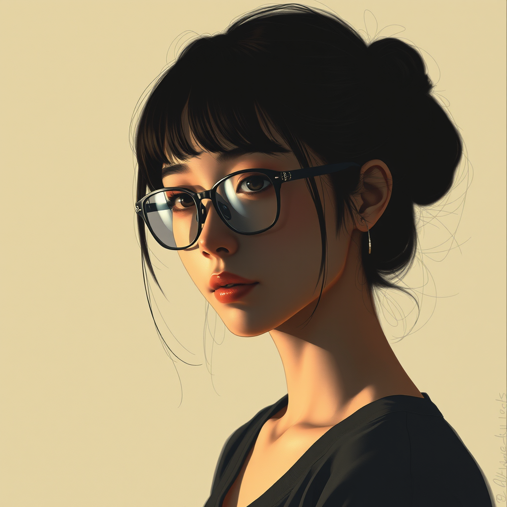 The girl with glasses is beautiful,
