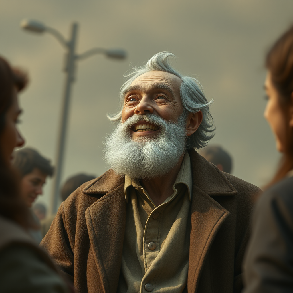 The Dostoevsky-like figure experiencing life fully, smiling and engaging with others.